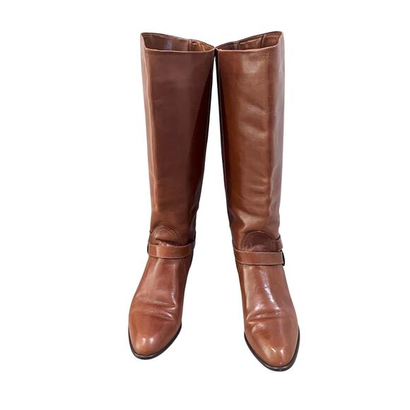 Enzo Angiolini Boots Womens Size 8 Brown Leather Y-Harness Knee High Buckle - Picture 2 of 11